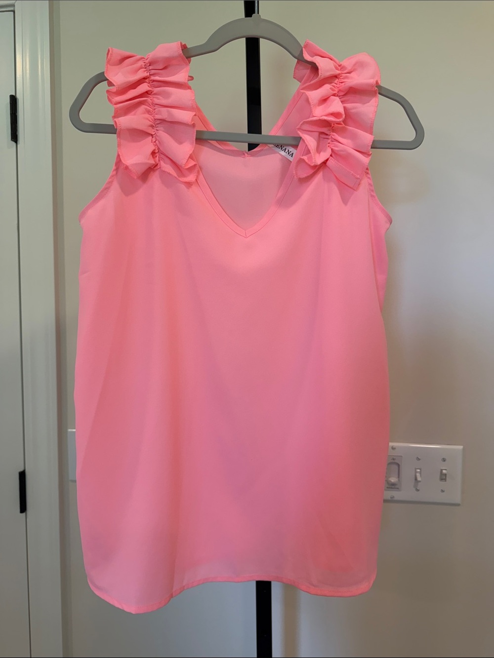 NaNa Pink Ruffle-Shoulder V-Neck Camisole